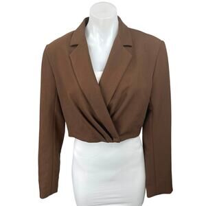Zara Brown Faux Wrap Tailored Collar Long Sleeve Crop Top Blazer Jacket Size M